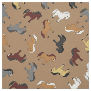 Cute Cartoon Horses Kids Light Brown Fabric