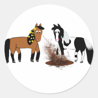 Cute Cartoon Horses playing Classic Round Sticker