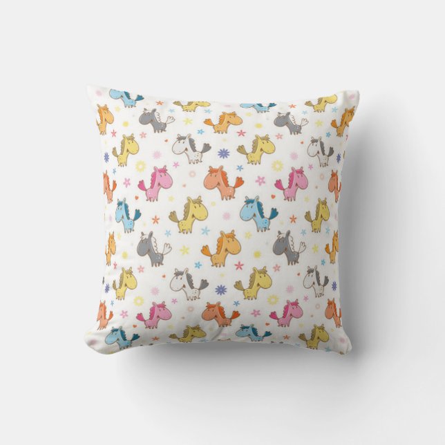 Cute Cartoon Horses Throw Pillow (Front)