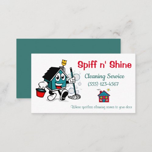 Cute Cartoon House Design Cleaning Services Business Card