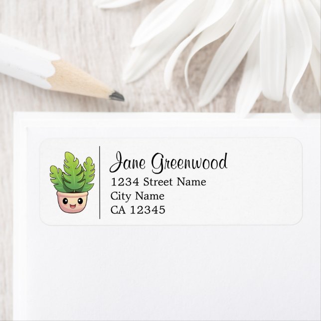 Cute Cartoon Houseplant  Name And Address Label (Insitu)