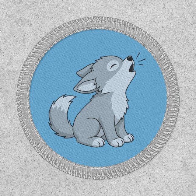 Cute Cartoon Howling Wolf Pup Blue Patch (Front)