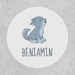 Cute Cartoon Howling Wolf Pup Custom Name Patch