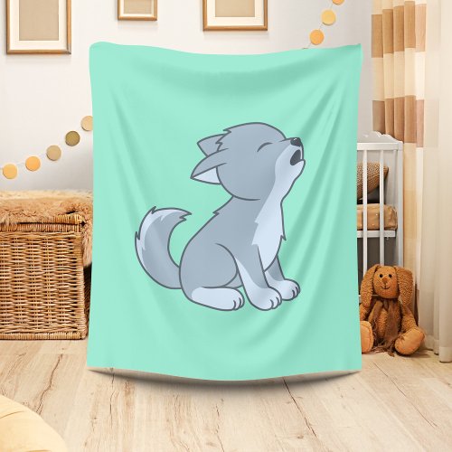 Cute Cartoon Howling Wolf Pup Fleece Blanket