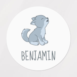 Cute Cartoon Howling Wolf Pup Kids' Labels