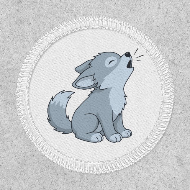 Cute Cartoon Howling Wolf Pup Patch (Front)