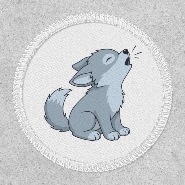 Cute Cartoon Howling Wolf Pup Patch (Front)