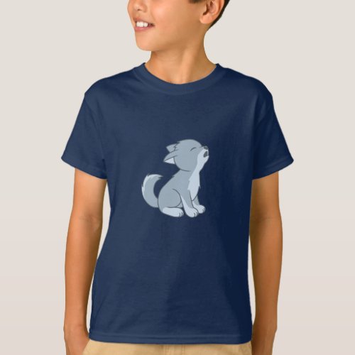 Cute Cartoon Howling Wolf Pup T_Shirt