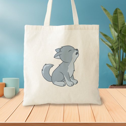 Cute Cartoon Howling Wolf Pup Tote Bag