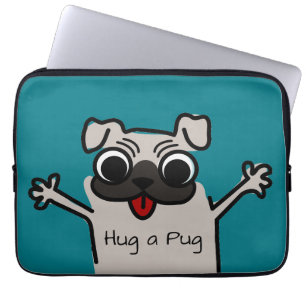 Cute Cartoon Hug a Pug Teal Laptop Sleeve