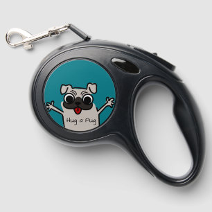 Cute Cartoon Hug a Pug Teal Retractable Pet Leash