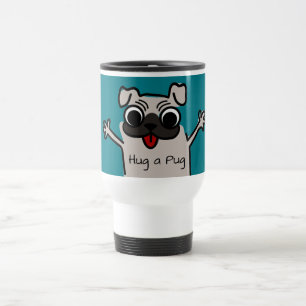 Cute Cartoon Hug a Pug Teal Travel Mug