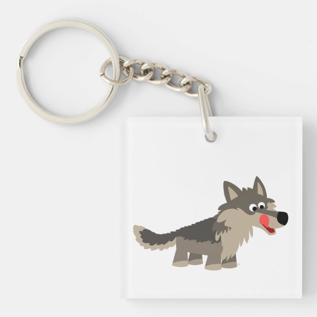 Cute Cartoon Hungry Wolf  Acrylic Keychain (Front)