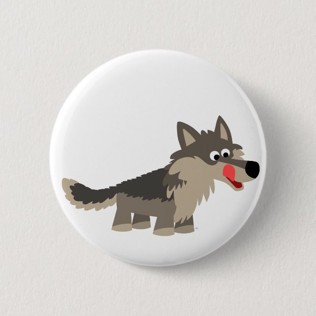 Cute Cartoon Hungry Wolf  Button Badge (Front)