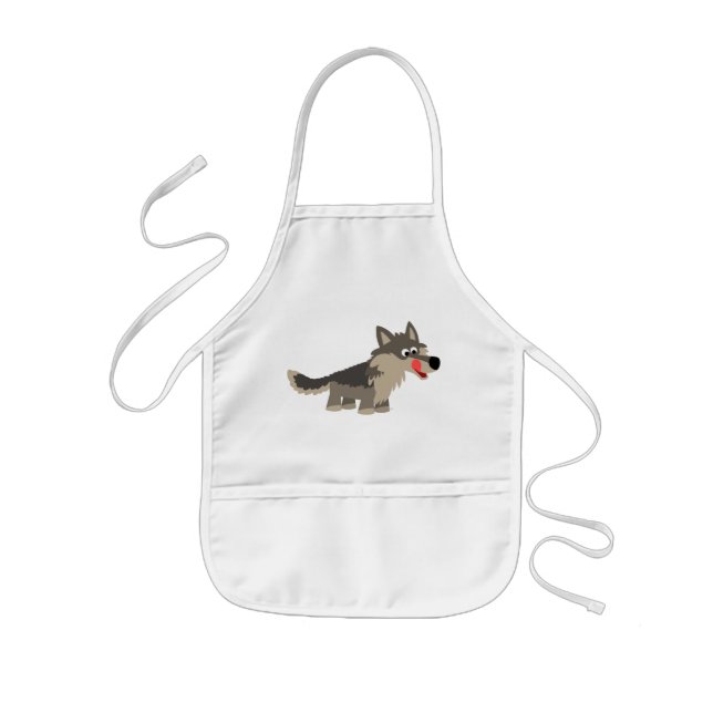 Cute Cartoon Hungry Wolf Children Cooking Apron (Front)