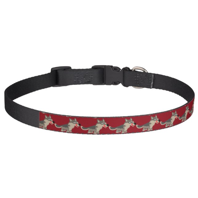 Cute Cartoon Hungry Wolf Dog Collar (Front)