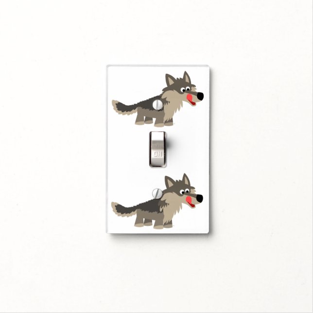 Cute Cartoon Hungry Wolf Light Switch Cover (In Situ)
