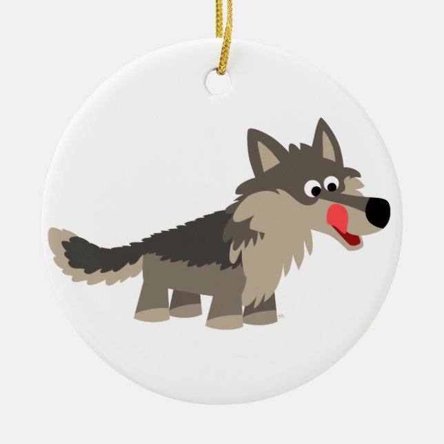 Cute Cartoon Hungry Wolf Ornament (Front)