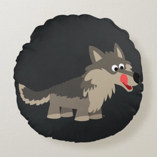 Cute Cartoon Hungry Wolf Round Pillow