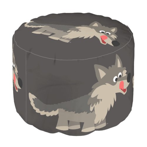 Cute Cartoon Hungry Wolf Round Pouf