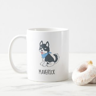 Cute Cartoon Husky Puppy Dog Custom Name