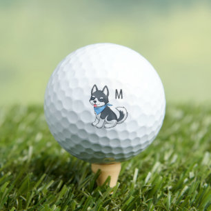 Cute Cartoon Husky Puppy Dog Monogram Initial Golf Balls