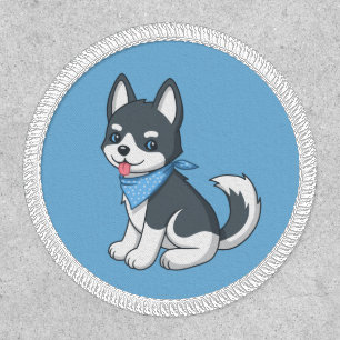 Cute Cartoon Husky Puppy Dog on Blue Patch