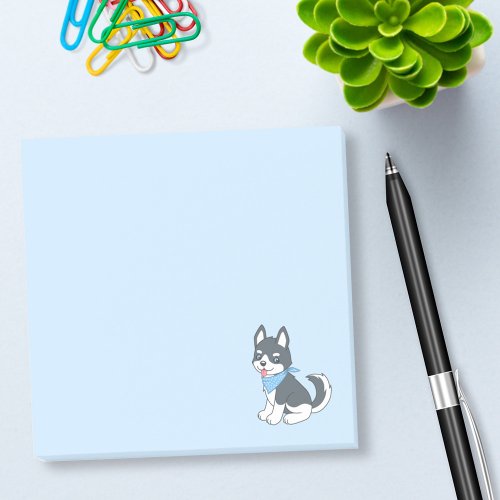 Cute Cartoon Husky Puppy Dog on Blue Post_it Notes
