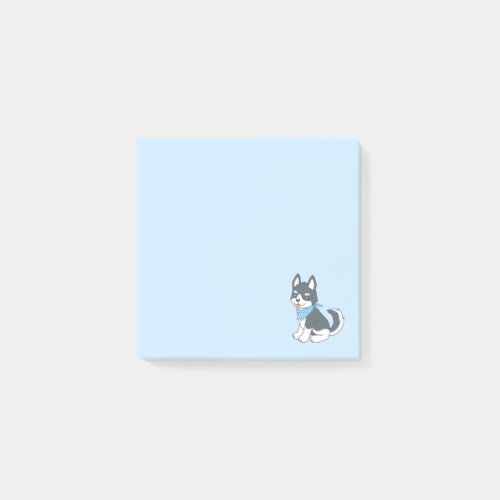 Cute Cartoon Husky Puppy Dog on Blue Post_it Notes