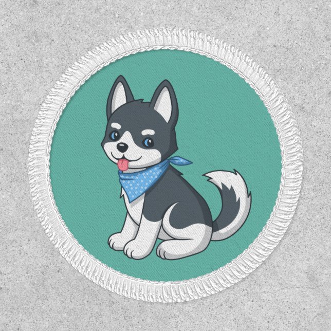 Cute Cartoon Husky Puppy Dog on Green Patch (Front)