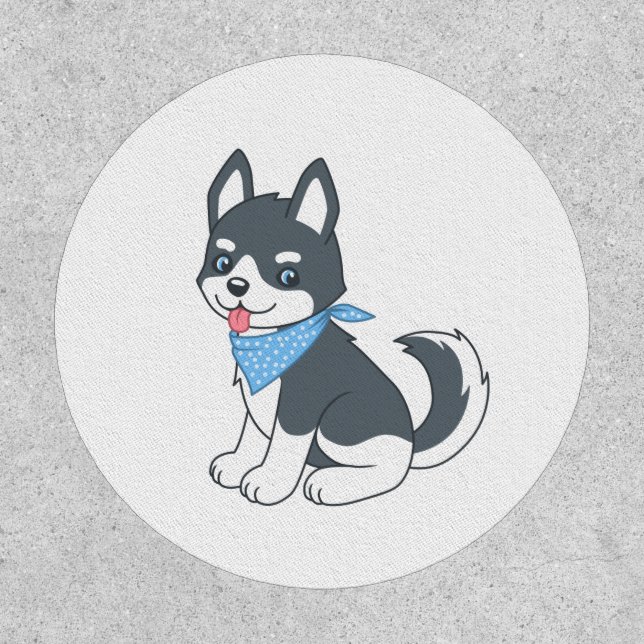 Cute Cartoon Husky Puppy Dog Patch (Front)
