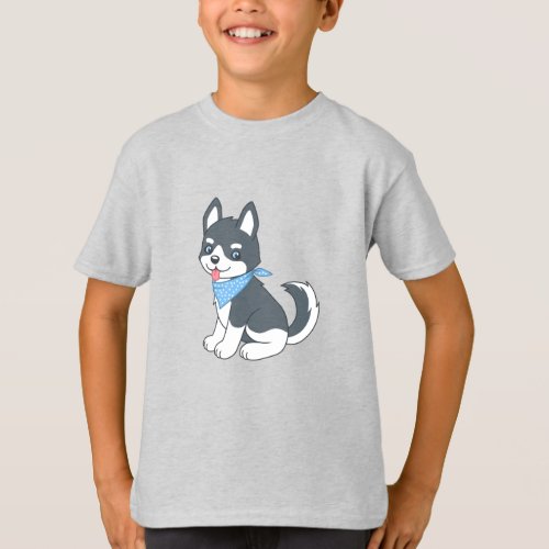 Cute Cartoon Husky Puppy Dog T_Shirt