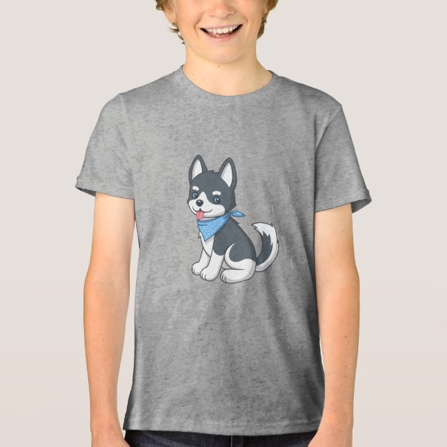 Cute Cartoon Husky Puppy Dog Tri-Blend Shirt (Front)