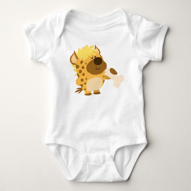 Cute Cartoon  Hyena Crushing a Bone Baby T-Shirt Bodysuit (Front)