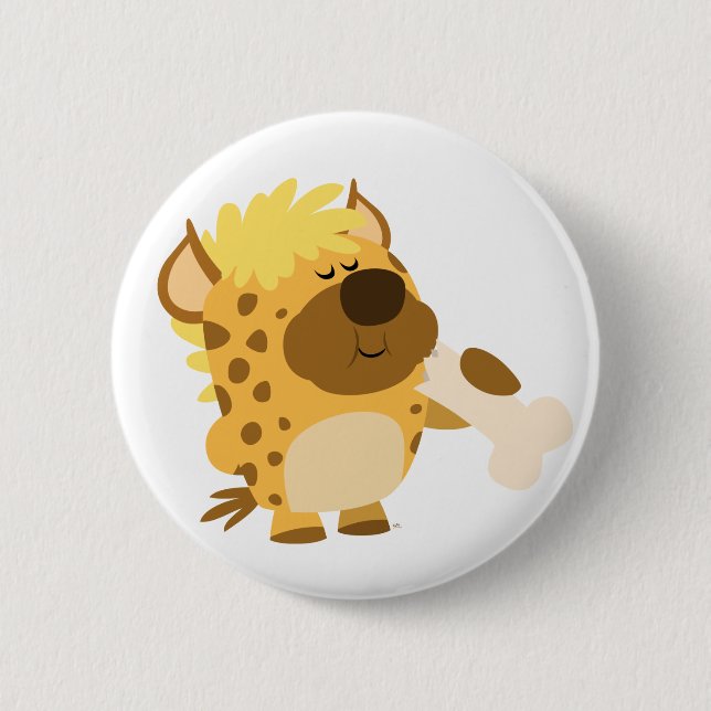 Cute Cartoon  Hyena Crushing a Bone Button Badge (Front)