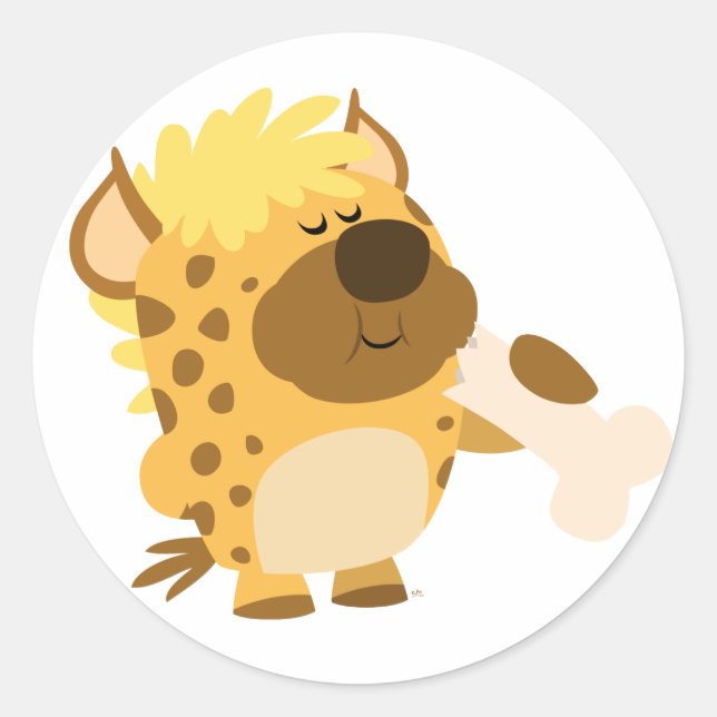 Cute Cartoon  Hyena Crushing a Bone Sticker (Front)