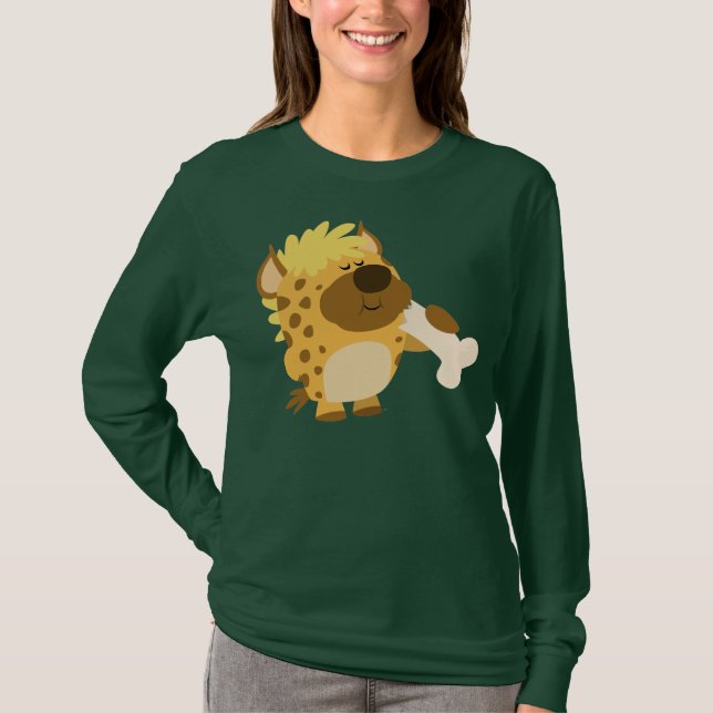 Cute Cartoon  Hyena Crushing a Bone Women T-Shirt (Front)