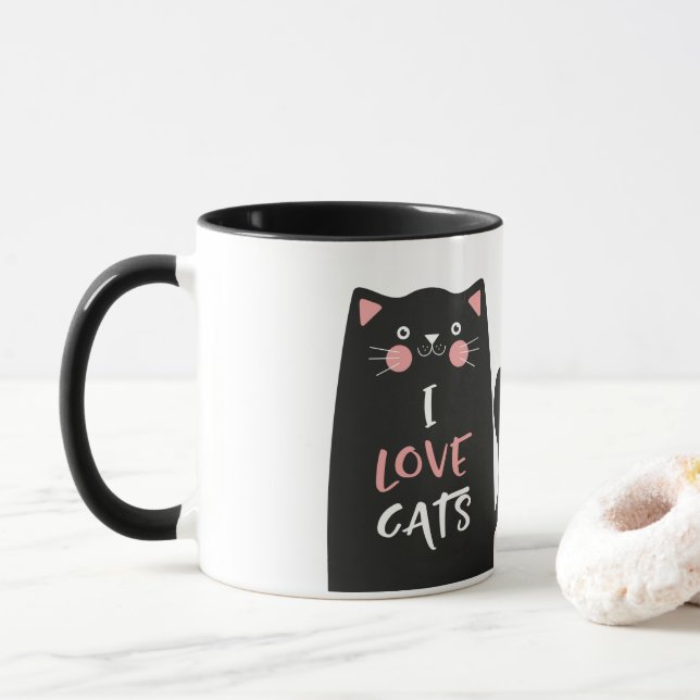 Cute Cartoon I Love Cats Mug (With Donut)