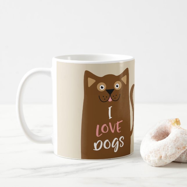Cute Cartoon I Love Dogs Coffee Mug (With Donut)