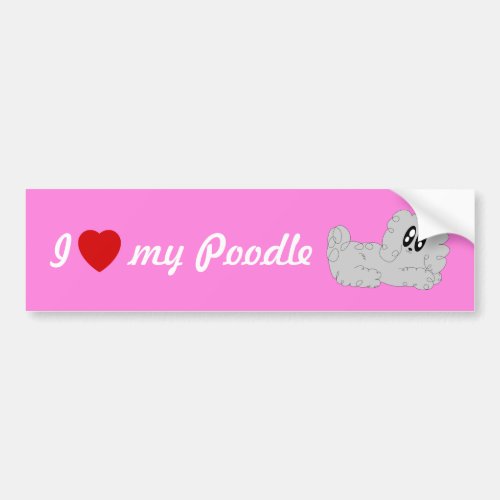 Cute Cartoon I Love My Poodle Curly Poodle Puppy Bumper Sticker