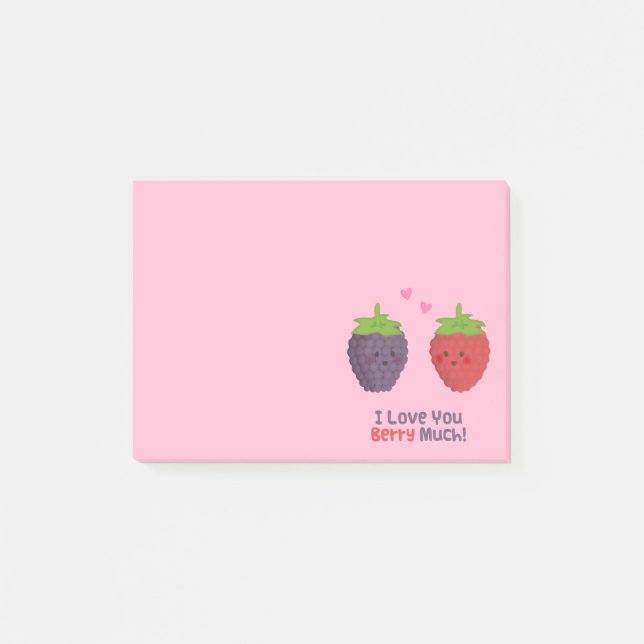 Cute Cartoon I Love You Berry Much Pun Post-it Notes (Front)