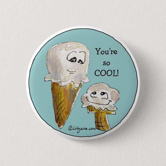 Cute Cartoon Ice Cream Cones Pinback Button (Front)