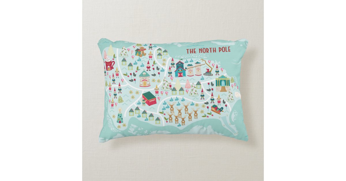 Cute Cartoon Illustrated North Pole Village Accent Pillow Zazzle Com