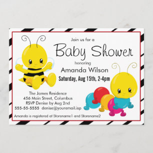 Cute Cartoon Insects Baby Shower Invitation