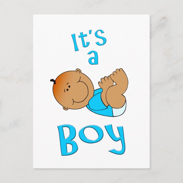 Cute Cartoon It’s a Boy Text in Bright Blue - Invitation Postcard (Front)