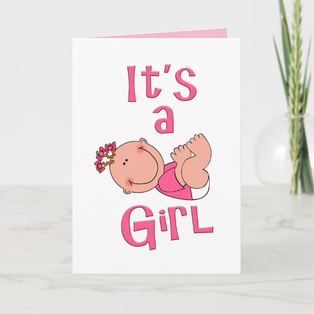 Cute Cartoon It’s a Girl Text in Bright Pink - Card (Front)