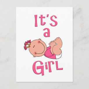 Cute Cartoon It’s a Girl Text in Bright Pink - Invitation Postcard