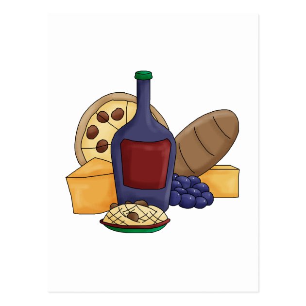 Cute Cartoon Italian Food Pasta Bread Wine Cheese Postcard 