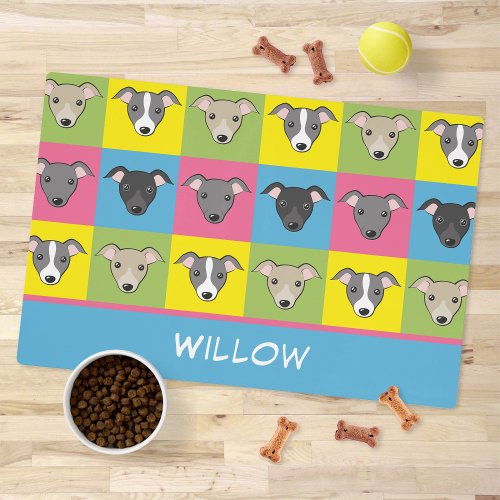 Cute cartoon Italian greyhound pop art pattern Dog Placemat