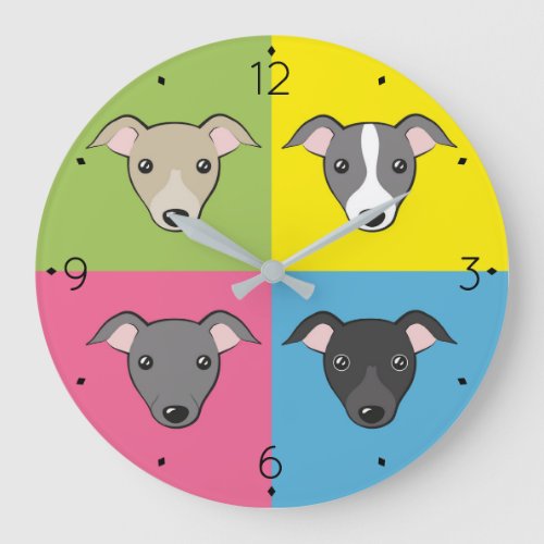 Cute cartoon Italian greyhounds colorful pop art Large Clock